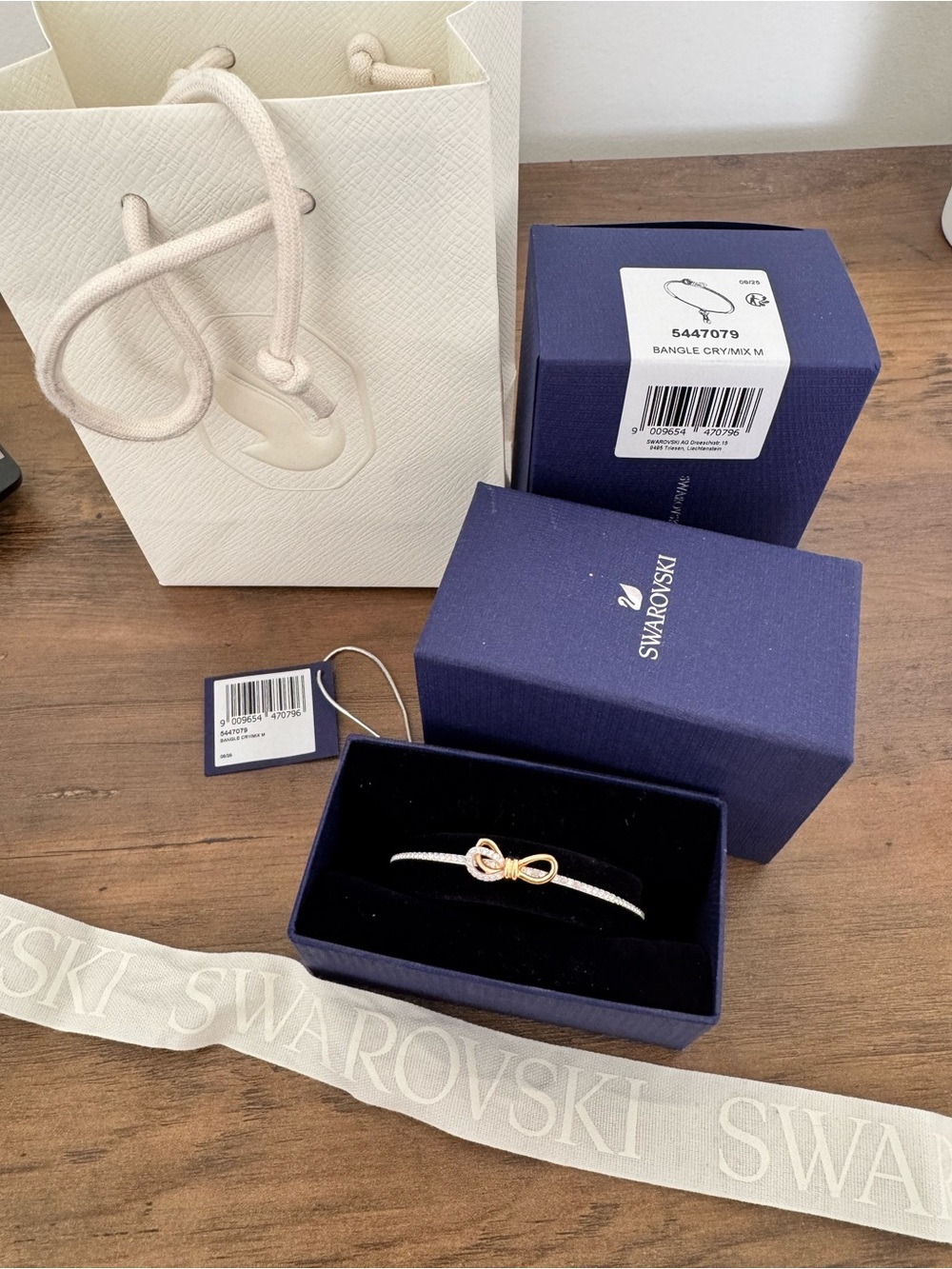 Swarovski Rose Gold & Silver Knot Bangle Bracelet